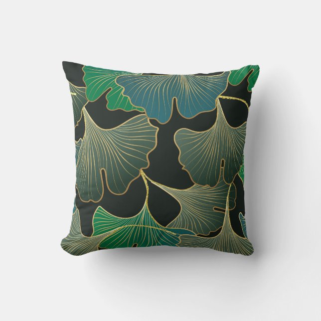 Luxurious gold Ginkgo, vintage art. Throw Pillow (Front)