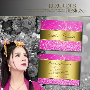 Luxurious Gold Girly Pink Glitter Sparkling Stars Business Card