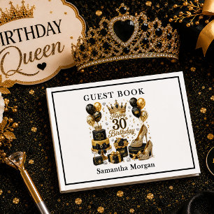 Luxurious Gold Glitter Black And Gold 30th Guest B Book