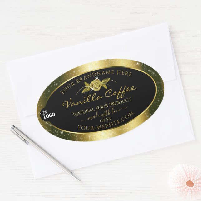 Luxurious Gold Glitter Black Product Labels Logo (Envelope)