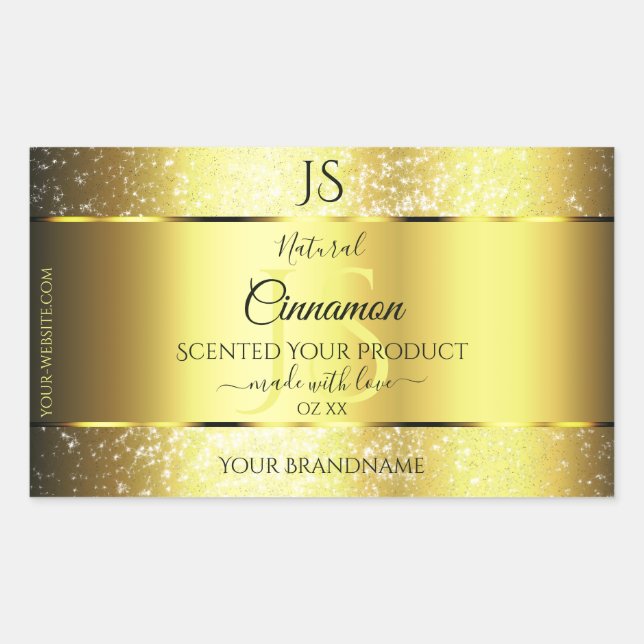 Luxurious Gold Glitter Product Label with Monogram (Front)