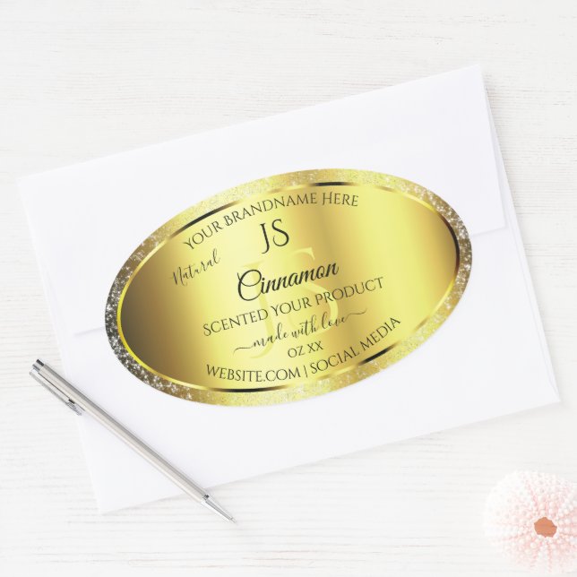 Luxurious Gold Glitter Product Label with Monogram (Envelope)