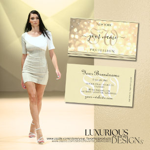 Luxurious Gold Glitter Stars Initials Cream Golden Business Card