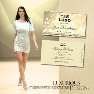 Luxurious Gold Glitter Stars Logo Cream and Golden Business Card