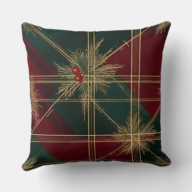 Luxurious Gold & Green Christmas Throw Pillow (Back)