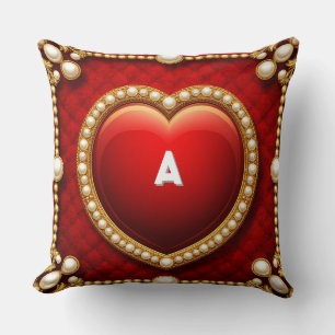 Luxurious Gold Heart Frame Adorned With Pearls Throw Pillow