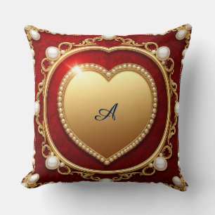 Luxurious Gold Heart Frame Adorned With Pearls Throw Pillow
