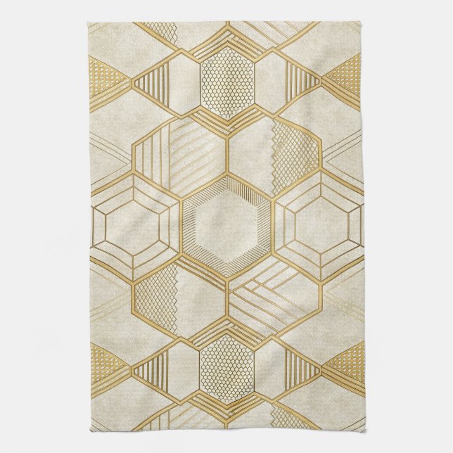 Luxurious Gold Hexagon Pattern - Marble Texture 2 Kitchen Towel (Vertical)