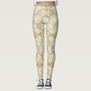 Luxurious Gold Hexagon Pattern - Marble Texture 2 Leggings