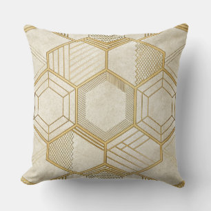 Luxurious Gold Hexagon Pattern - Marble Texture 2 Throw Pillow