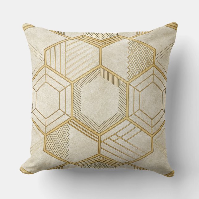 Luxurious Gold Hexagon Pattern - Marble Texture 2 Throw Pillow (Front)