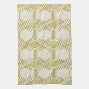 Luxurious Gold Hexagon Pattern - Marble Texture Kitchen Towel