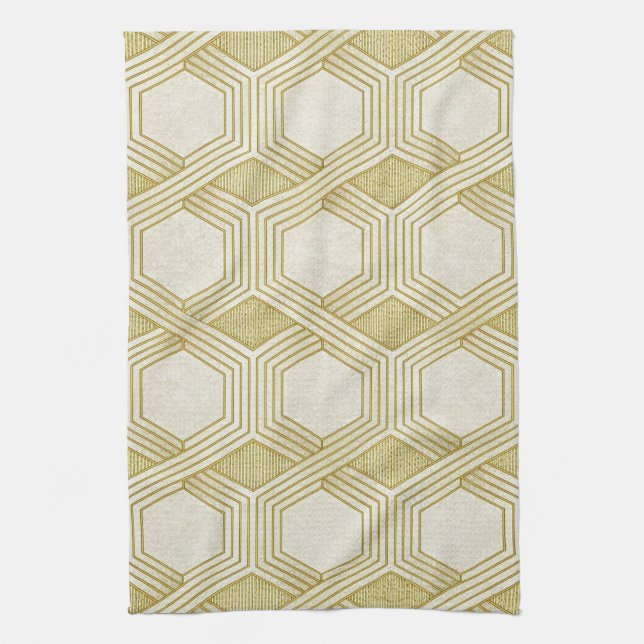 Luxurious Gold Hexagon Pattern - Marble Texture Kitchen Towel (Vertical)