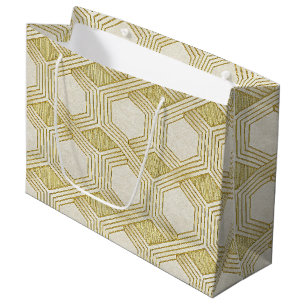 Luxurious Gold Hexagon Pattern - Marble Texture Large Gift Bag