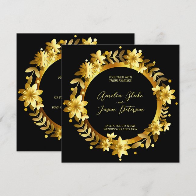 Luxurious Gold Laurel Leaves Frame Wedding Invitation (Front/Back)