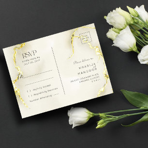 Luxurious Gold Marble Texture Wedding RSVP Postcard