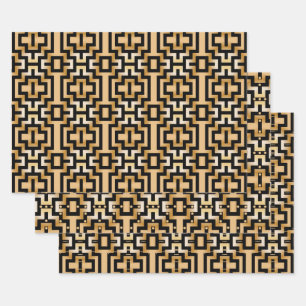 Luxurious Gold Metallic Art Deco Geometric Pattern Wrapping Paper Sheet