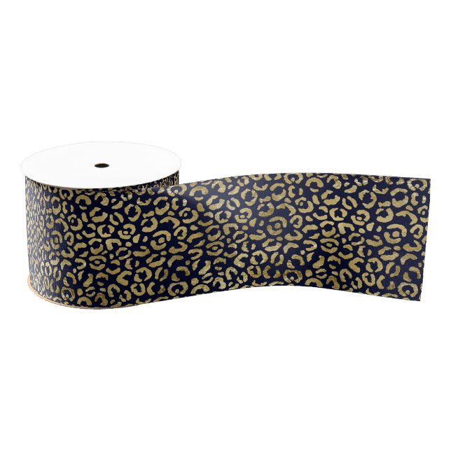 Luxurious Gold Navy Leopard Print Stylish Grosgrain Ribbon (Spool)