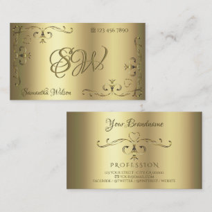 Luxurious Gold Ornate Corners with Initials Golden Business Card