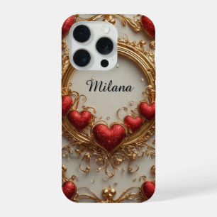 Luxurious Gold Ornate Heart Frame iPhone 15 Pro Case