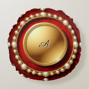 Luxurious Gold Pearl Frame With Circular Medallion Round Pillow