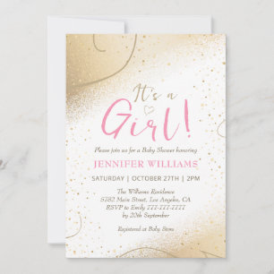 Luxurious Gold & Pink Girl Baby Shower Invitation
