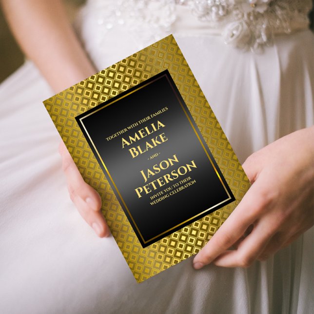 Luxurious Gold Rhombus Carving Pattern Wedding Invitation (Creator Uploaded)