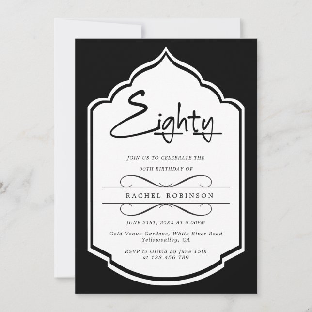 Luxurious Gold Script 80TH Birthday Party Invitation (Front)
