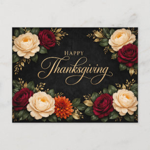 Luxurious Gold Script Thanksgiving Floral Design Holiday Postcard