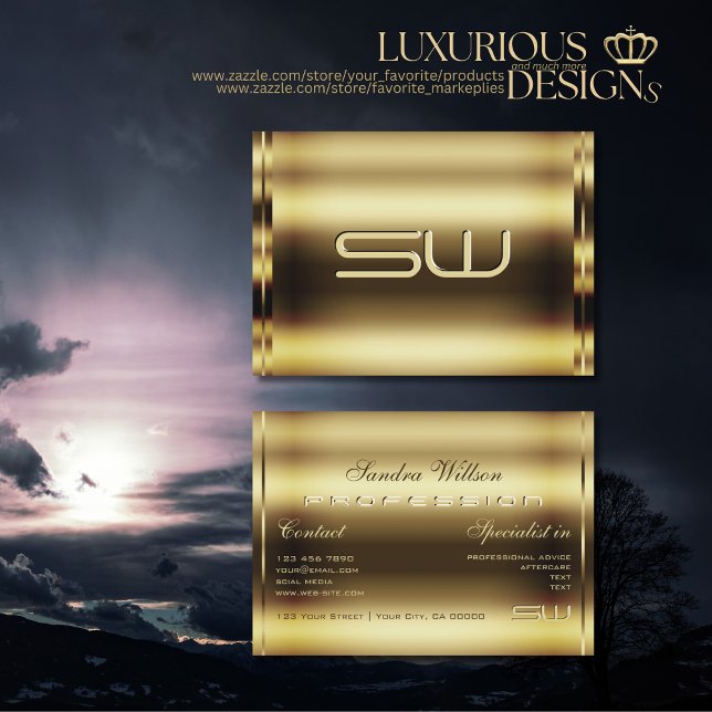 Luxurious Gold Shimmer Effect and Faux 3D Initials Business Card (Creator Uploaded)