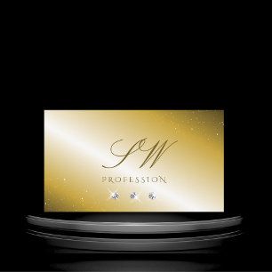 Luxurious Gold Silver Sparkling Diamonds Initials Business Card