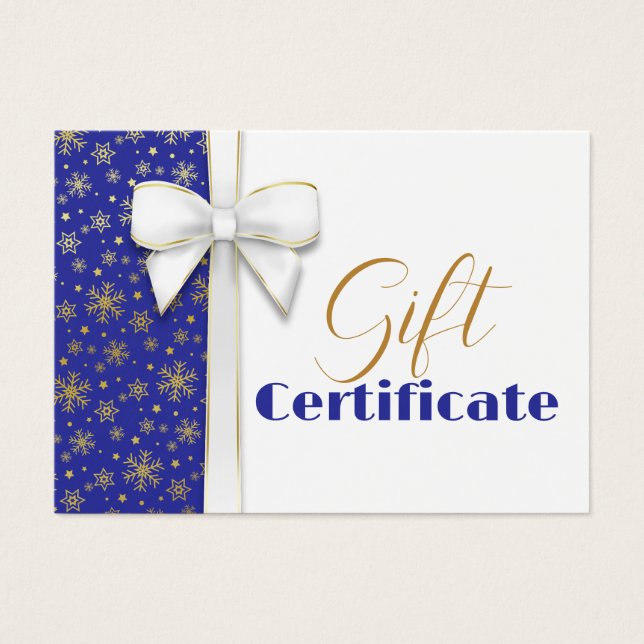 Luxurious Gold Snowflakes Christmas White Bow Blue (Front)
