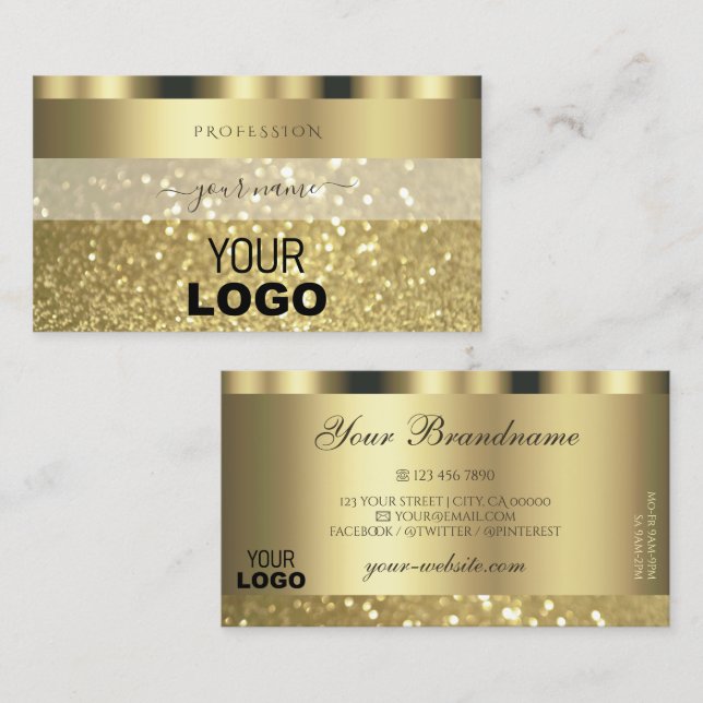 Luxurious Gold Sparkling Glitter Add Logo Shimmery Business Card (Front/Back)