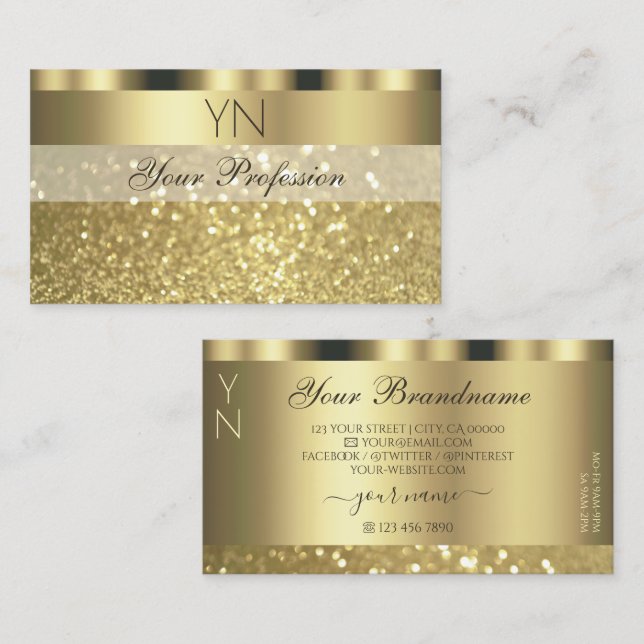 Luxurious Gold Sparkling Glitter Monogram Shimmery Business Card (Front/Back)