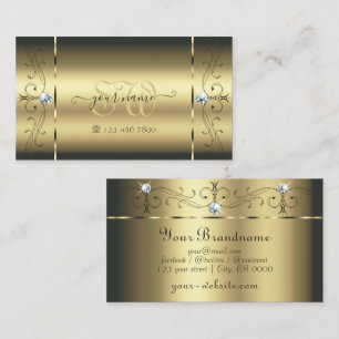 Luxurious Gold Squiggled Jewels Monogram Glamorous Business Card