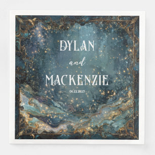 Luxurious Gold Teal Nebula Celestial Wave Abstract Napkin