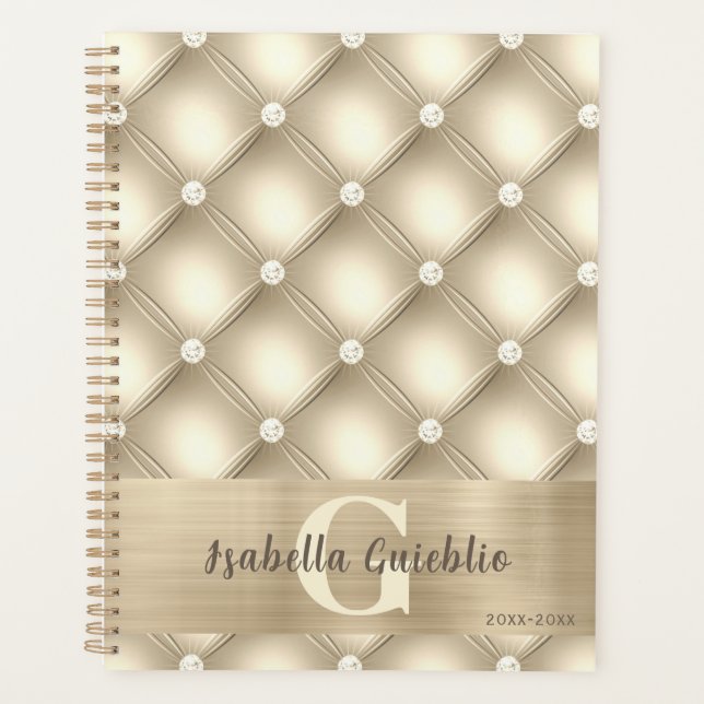 Luxurious Gold Tufted Diamond Pattern Art Planner (Front)