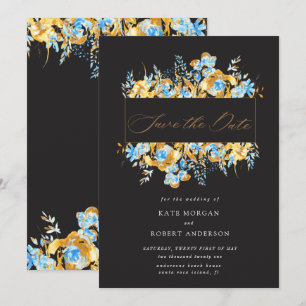 luxurious gold turquoise floral save the date card