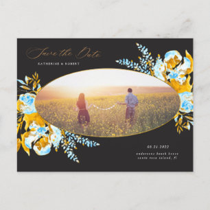 luxurious gold turquoise floral save the date post postcard