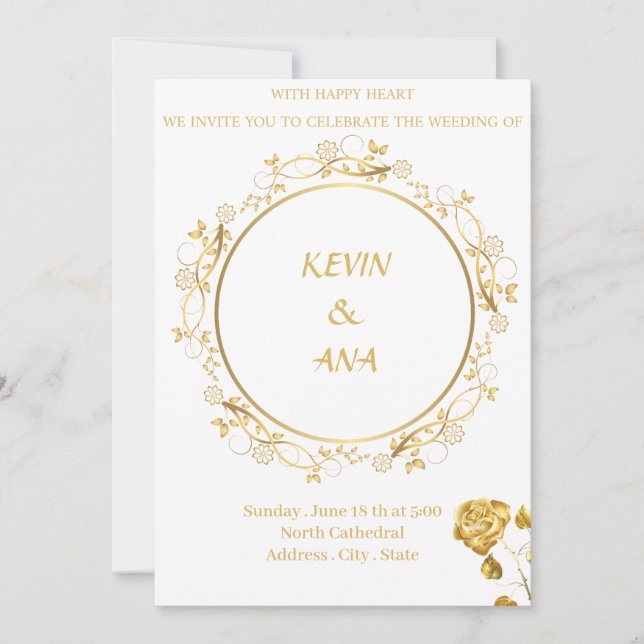 Luxurious Gold Wedding Invitations | Customizable  (Front)
