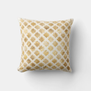 Luxurious, Gold White Lattice Pattern, Crisscross Throw Pillow