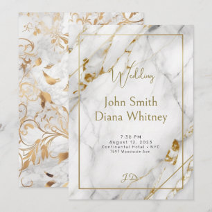 Luxurious Gold & White Marble Wedding Invitation