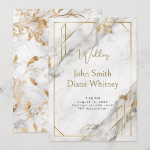 Luxurious Gold & White Marble Wedding Invitation