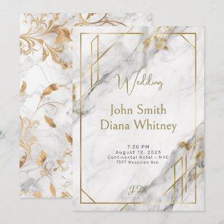 Luxurious Gold & White Marble Wedding Invitation