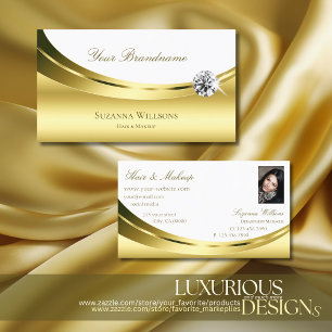 Luxurious Gold White with Photo and Luxe Diamond Business Card