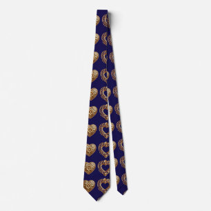 Luxurious Golden Baroque Hearts Pattern on Navy Bl Tie