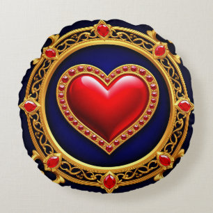Luxurious Golden Heart Frame Round Pillow