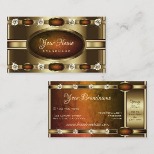 Luxurious Golden Orange Marble Faux Rhinestones Business Card