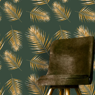 Luxurious Golden Palm Fronds on Deep Green Wallpaper