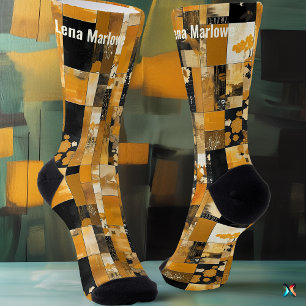 Luxurious Golden Patchwork customizable art  Socks